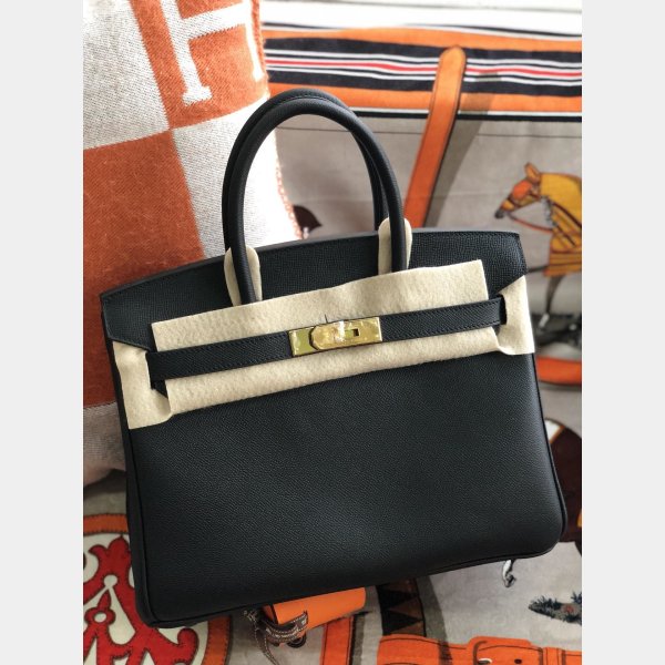 Hermes Birkin 35cm bolsos de cuero epsom negros dorado