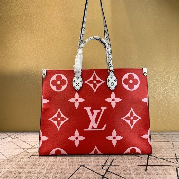 AAA+ Louis Vuitton on the Go Tote Red/Pink Monogram Canvas